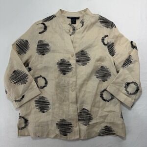 Saint Tropez West M 100% Linen Women's Full Button Artsy Boho Summer Top